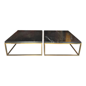 Pair of Large Square Restoration Hardware Marble Top Coffee Tables