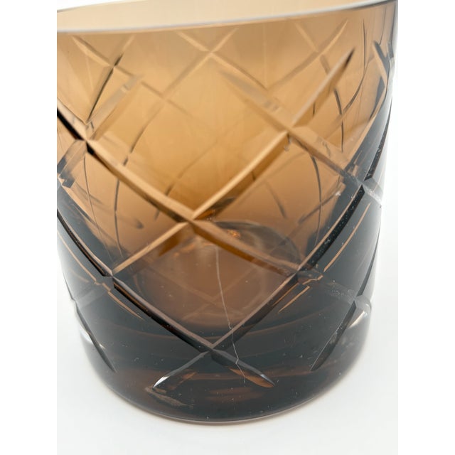 Mariel Walnut Brown Color Hand Cut Glass Candle/Vase For Sale - Image 4 of 5