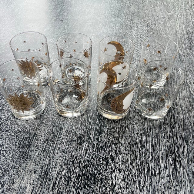 Vintage Culver Gold Celestial Glasses - Set of 8 For Sale - Image 10 of 12
