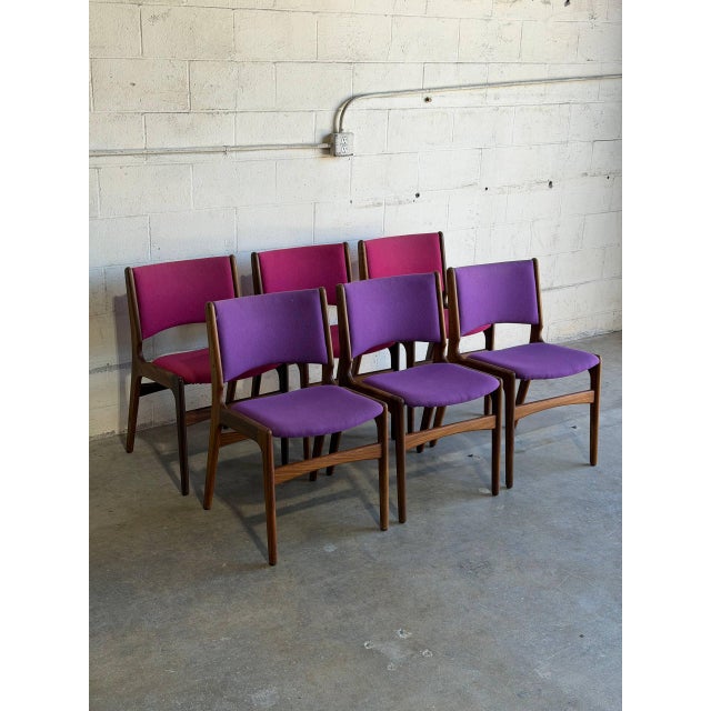 Mid-Century Modern Rosewood Dining Chairs in Style of Erik Buch Upholstered Mid-Century Seating Set of 6 Denmark 1960s For Sale - Image 3 of 10