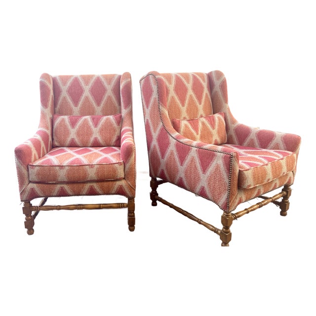Late 20th Century Georgian Style Modern Wingback Chairs, a Pair For Sale
