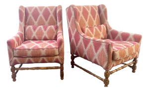 Late 20th Century Georgian Style Modern Wingback Chairs, a Pair