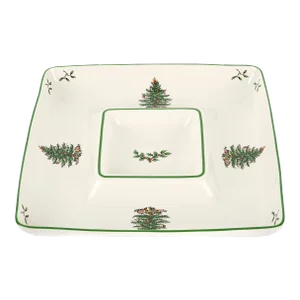 Spode Christmas Tree Square Chip and Dip Platter 12.5"