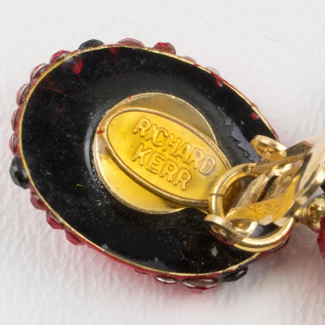 Richard Kerr Red and Black Jeweled Clip Earrings For Sale In Atlanta - Image 6 of 8
