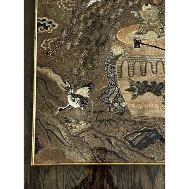 Textile Japanese Silk Embroidery Tapestry Meiji Period For Sale - Image 7 of 18