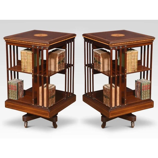 Mahogany Inlaid Revolving Bookcases from Maple and Co., 1890s, Set of 2 For Sale - Image 4 of 8