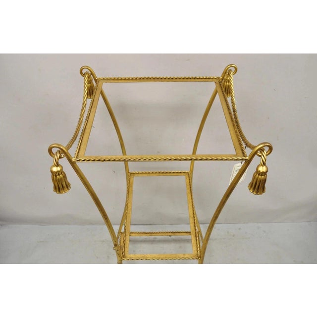 Mid 20th Century Italian Hollywood Regency Iron Rope Tassel Gold 3 Tier Etagere Stand Side Table For Sale - Image 4 of 12