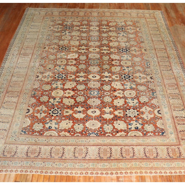 Zabihi Collection Hadji Jalili Tabriz 19th Century Antique Rug - 9'1" x 12'4" For Sale - Image 4 of 12