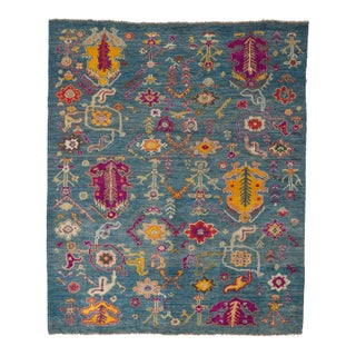 Blue Vintage Style Oushak Rug - 9'01 X 10'11 For Sale