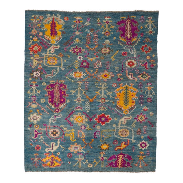 Blue Vintage Style Oushak Rug - 9'01 X 10'11 For Sale