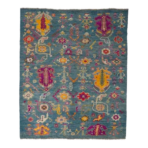 Blue Vintage Style Oushak Rug - 9'01 X 10'11
