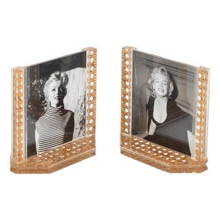 Mid-Century Modern Acrylic and Rattan Picture Frames from Christian Dior, 1970s, Set of 2 For Sale