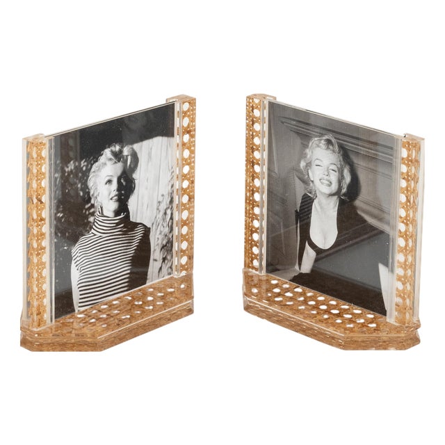 Mid-Century Modern Acrylic and Rattan Picture Frames from Christian Dior, 1970s, Set of 2 For Sale