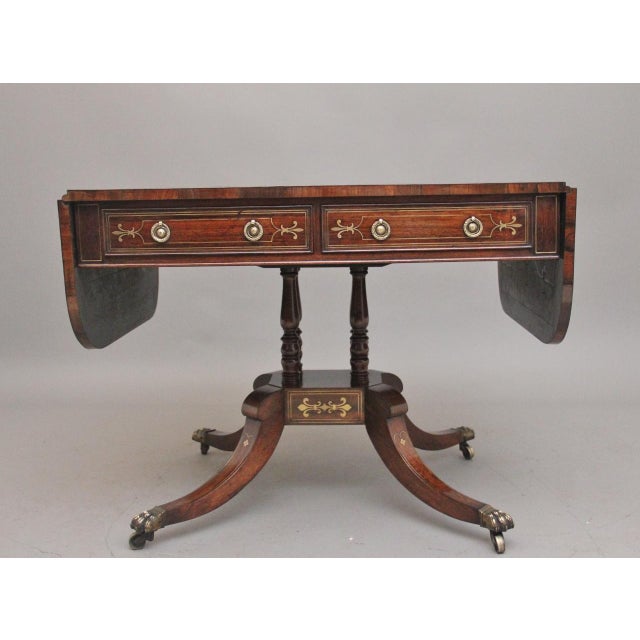 Regency Rosewood and Brass Inlaid Sofa Table, 1820s For Sale - Image 14 of 15