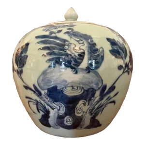 Antique Chinese Blue & White Covered Ginger Jar / Porcelain Pot – Late Qing or Republic Period
