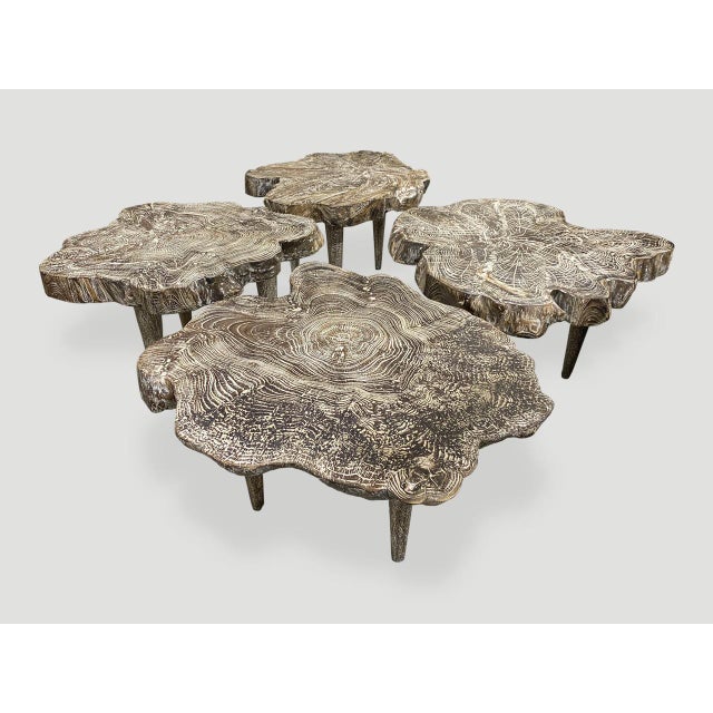 Andrianna Shamaris Live Edge Single Charred Cerused Teak Wood Side Table For Sale - Image 14 of 18