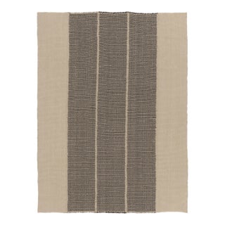 Rug & Kilim’s Contemporary Kilim, Cream White with Black Textural Stripes For Sale
