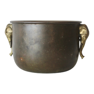 Italian Lav Artigiana Brass Pot Planter Elephant Head Handles Vintage Mid-Century