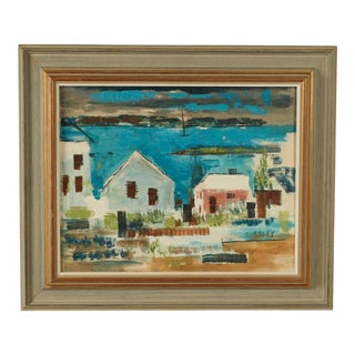 Vintage Modernist Painting of a Bermuda Bayscape by Alfred Birdsey For Sale