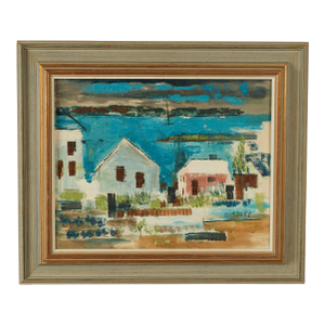 Vintage Modernist Painting of a Bermuda Bayscape by Alfred Birdsey
