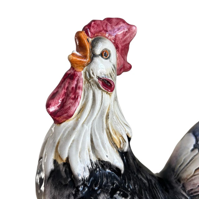 Mid 20th Century Vintage Italian Majolica Hand Painted Ardalt Rooster Figurine Floral Detail For Sale - Image 5 of 10