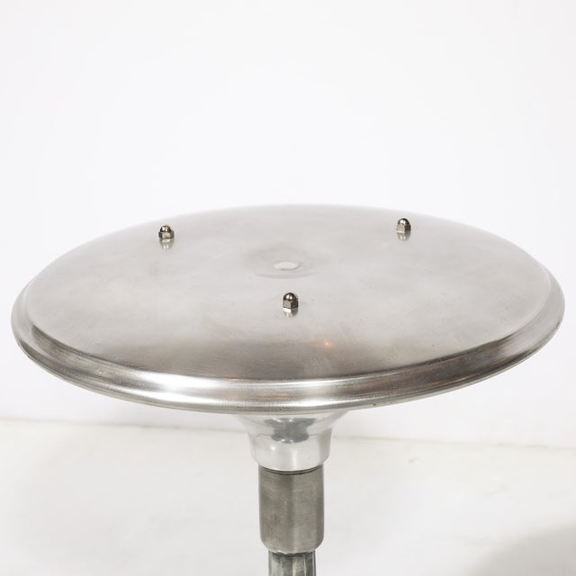 1930s Art Deco Machine Age Saucer Form Polished Aluminum Table Lamp W/ Sculptural Base For Sale - Image 5 of 11