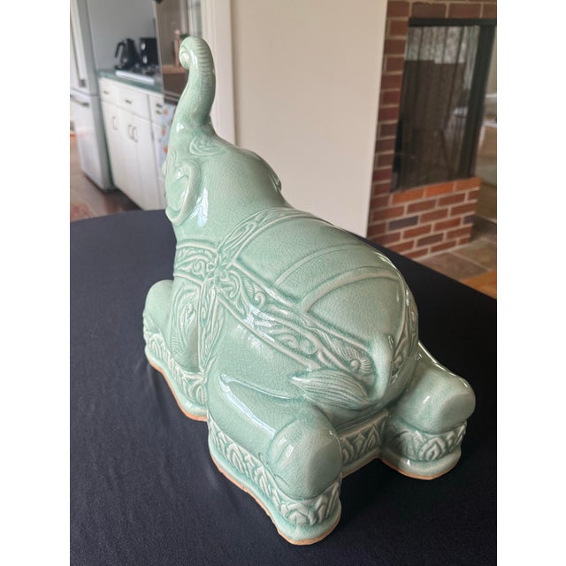 Late 20th Century Thai Celadon Elephant Sculpture | Baan Celadon Workshop, Chiang Mai For Sale - Image 4 of 5