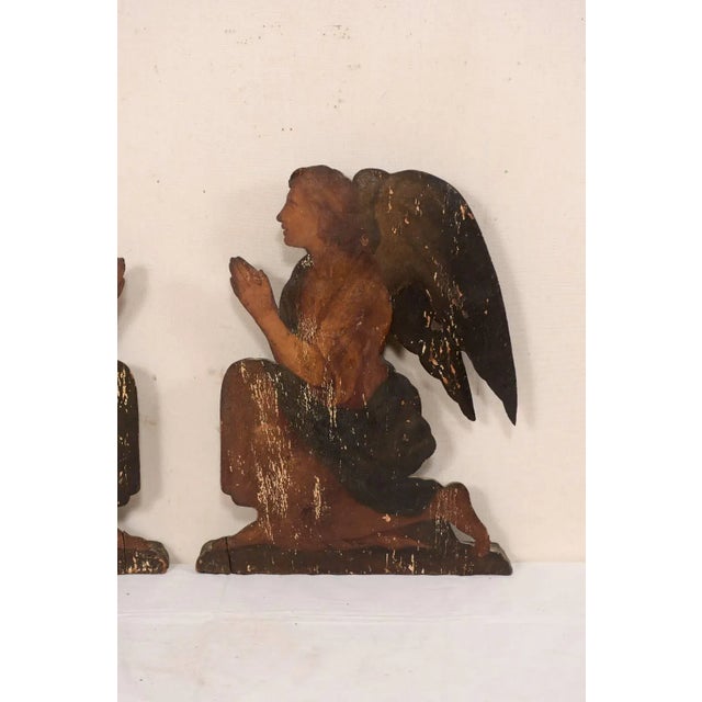 19th Century Italian Painted Wood Angel Plaques - a Pair For Sale In Atlanta - Image 6 of 11