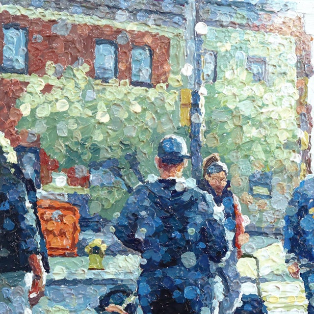 Another Story - Original Textured Impasto Contemporary City Life Pointillist Acrylic Painting For Sale In Los Angeles - Image 6 of 8
