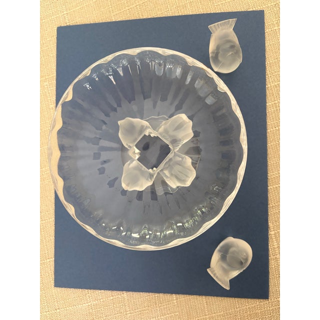 Transparent Lalique "Nogent" Crystal Compote Bowl and Stand Alone Sparrows (Signed) For Sale - Image 8 of 12