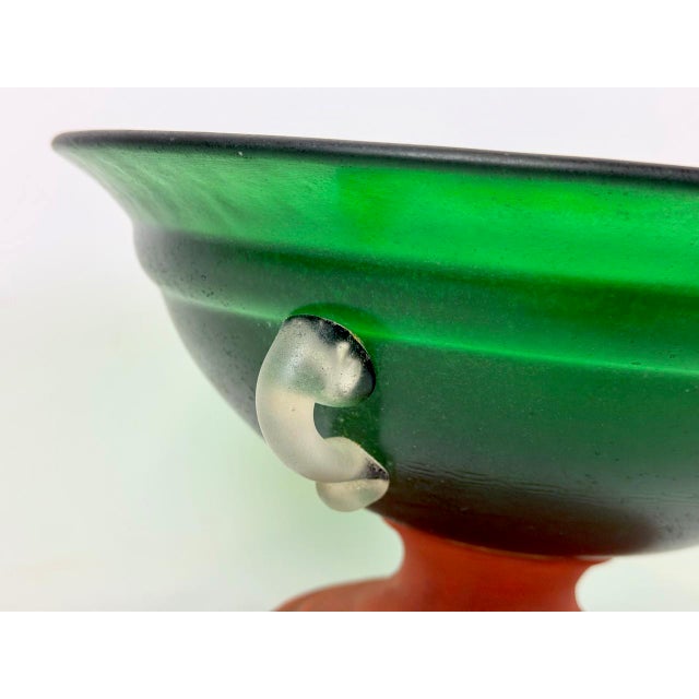 Mid-Century Modern Emerald Green Frosted Glass and Terracota Pedestal Bowl, 1950s For Sale - Image 6 of 13