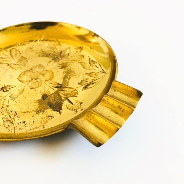 Hollywood Regency Etched Brass Ashtray For Sale - Image 3 of 5