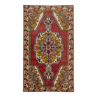 Turkish Vintage Rug Red & Sky Blue Handwoven Wool Runner 4'8" X 8' For Sale