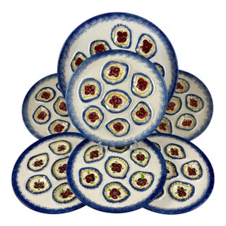 Mid-Century French Provençal Saint-Pol-De-Léon Floral Seven-Piece Oyster Service For Sale