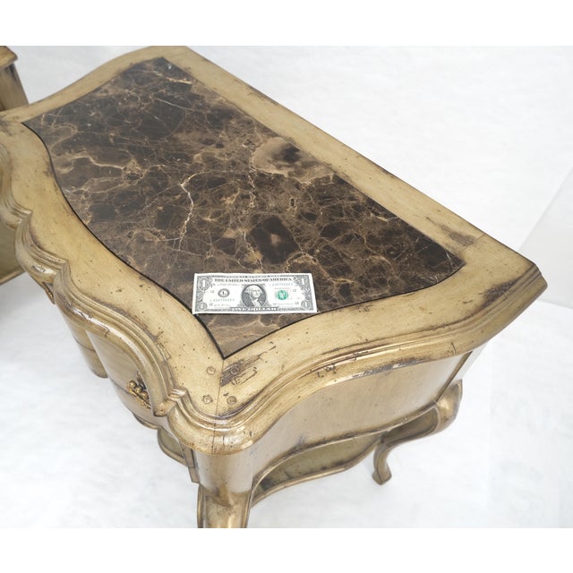 Pair of Fine Cabriole Leg Marble Top One Drawer End Tables Night Stands MINT For Sale - Image 10 of 18