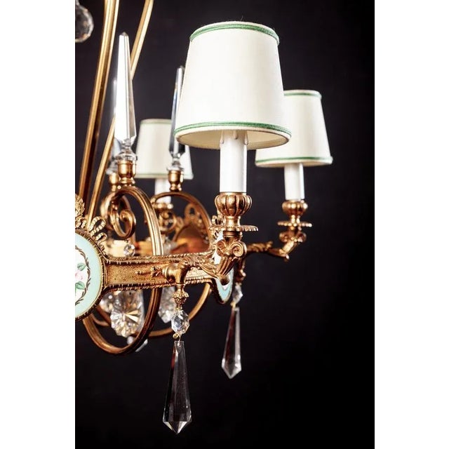 Art Deco Italian Brass Chandelier with Porcelain Insert, 1940 For Sale - Image 11 of 13