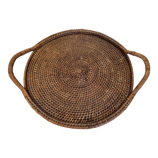 Vintage Woven Rattan Tray For Sale