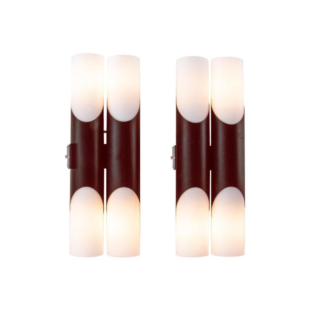 Brown Brown and White Double Glass Wall Sconces from Neuhaus, Germany, 1970s, Set of 2 For Sale - Image 8 of 10