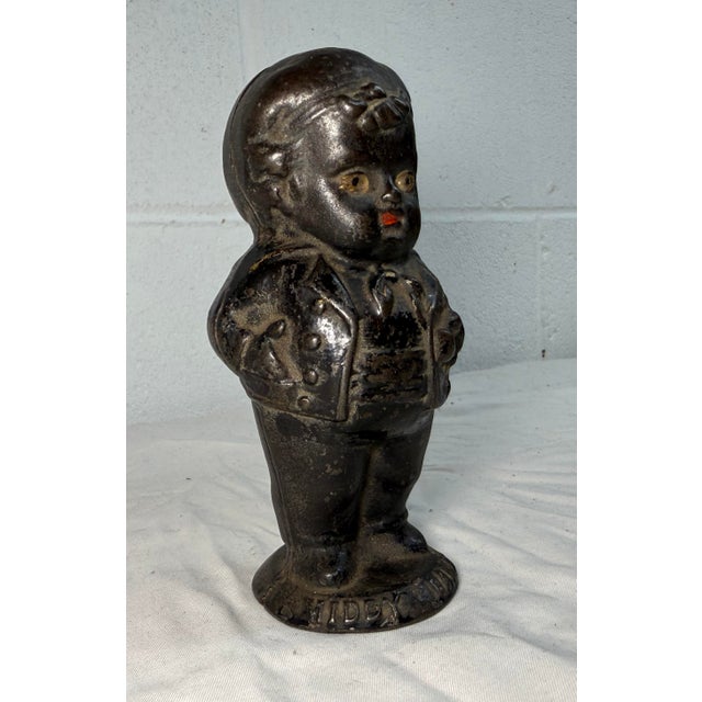 19th Century Rare Antique 19th Century 1880's Painted Cast Iron Middy Boy Coin Still Bank For Sale - Image 5 of 11