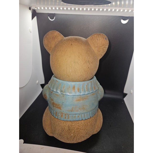 American Vintage Teddy Bear Blue Sweater Ceramic Cookie Jar by Merlot Poppytrail For Sale - Image 3 of 6