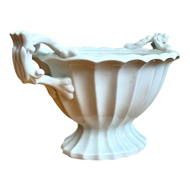Ironstone Fluted Ceramic Footed Orchid Bowl For Sale