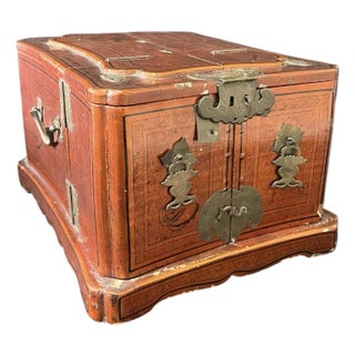 Chinese Qing Dynasty Hand-Painted Travel Jewelry Vanity Box W/ Mirror For Sale