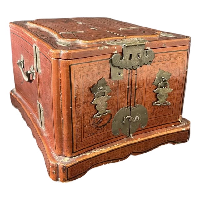 Chinese Qing Dynasty Hand-Painted Travel Jewelry Vanity Box W/ Mirror For Sale