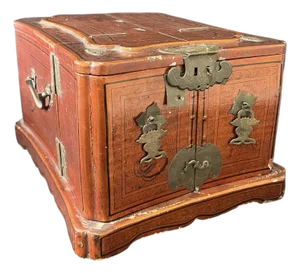 Chinese Qing Dynasty Hand-Painted Travel Jewelry Vanity Box W/ Mirror