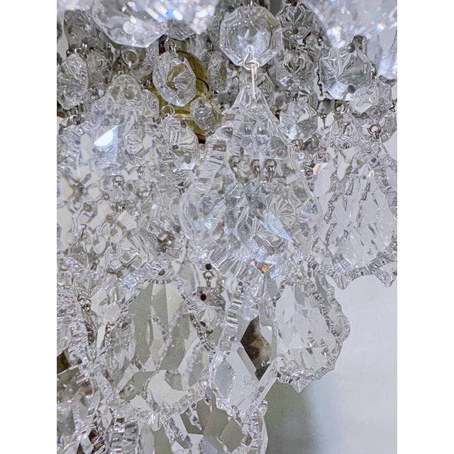 Vintage Hollywood Regency Floral Embossed Brass French Crystal Basket Chandelier For Sale - Image 4 of 8