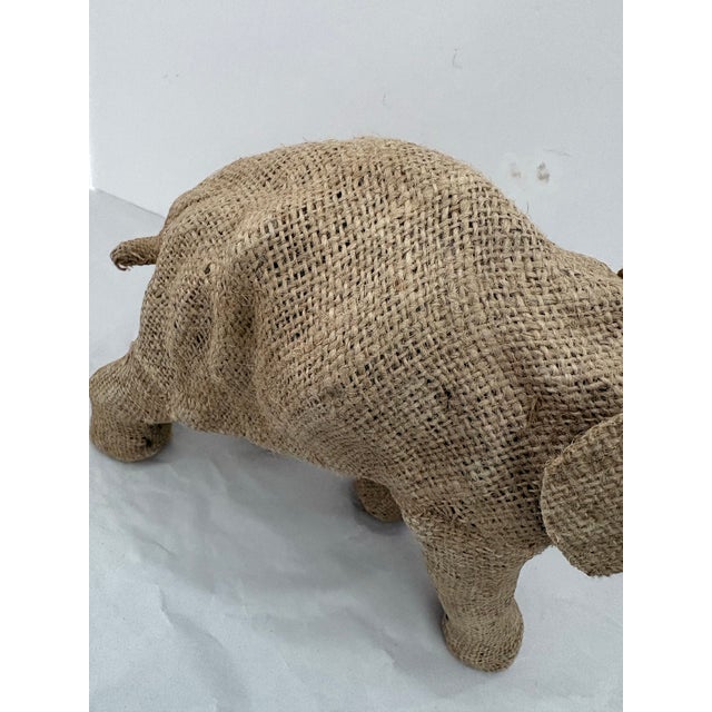 Mid 20th Century Vintage Handcrafted Burlap Elephant Sculpture | Bohemian Folk Art Safari Deco For Sale - Image 5 of 11