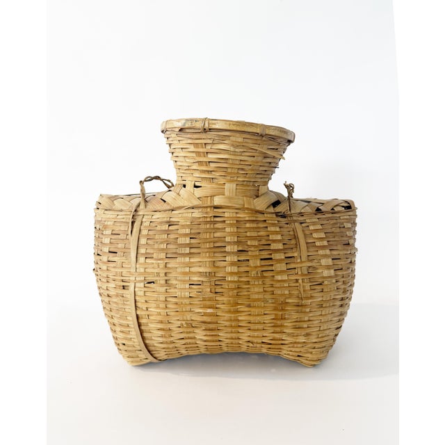Japanese Vintage 1960s Philippines Alat Fish Creel Bamboo Basket & Funnel For Sale - Image 3 of 8