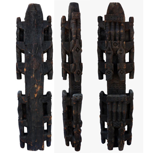 Antique Hand-Carved Wooden Pillar Column, Afghanistan / Pakistan, 1890s For Sale - Image 9 of 12