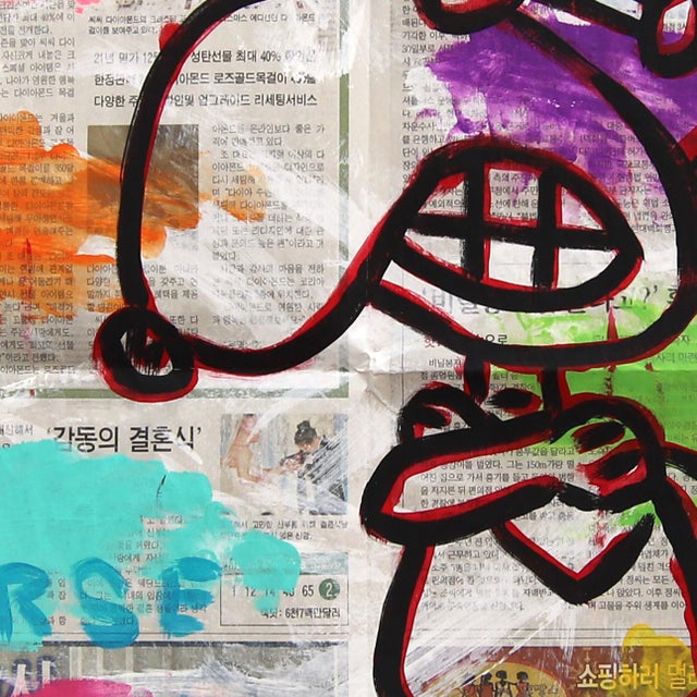Curse the Wind - Original Pop Street Art Acrylic Painting on Korean Newspaper by Gary John For Sale - Image 4 of 6