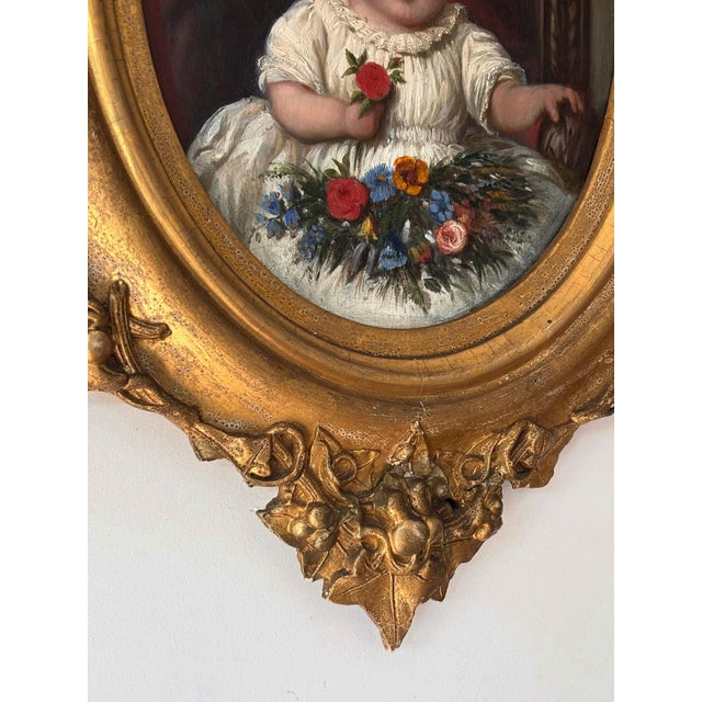Victorian Artist, Baby Portrait with Flowers, Oil Painting, Framed For Sale - Image 4 of 10